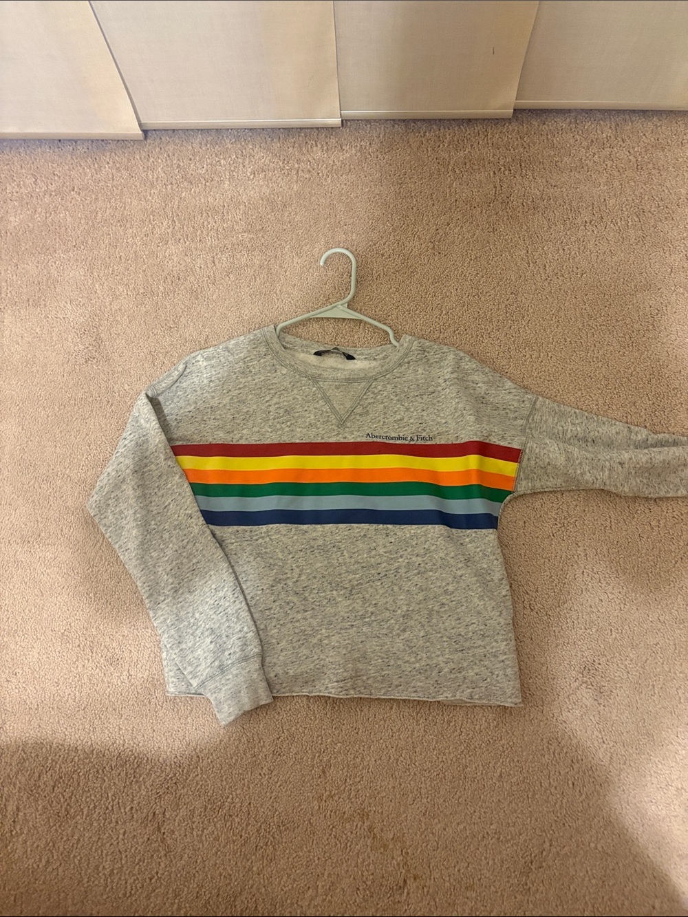 abercrombie kids heather gray sweatshirt with rainbow chest stripes